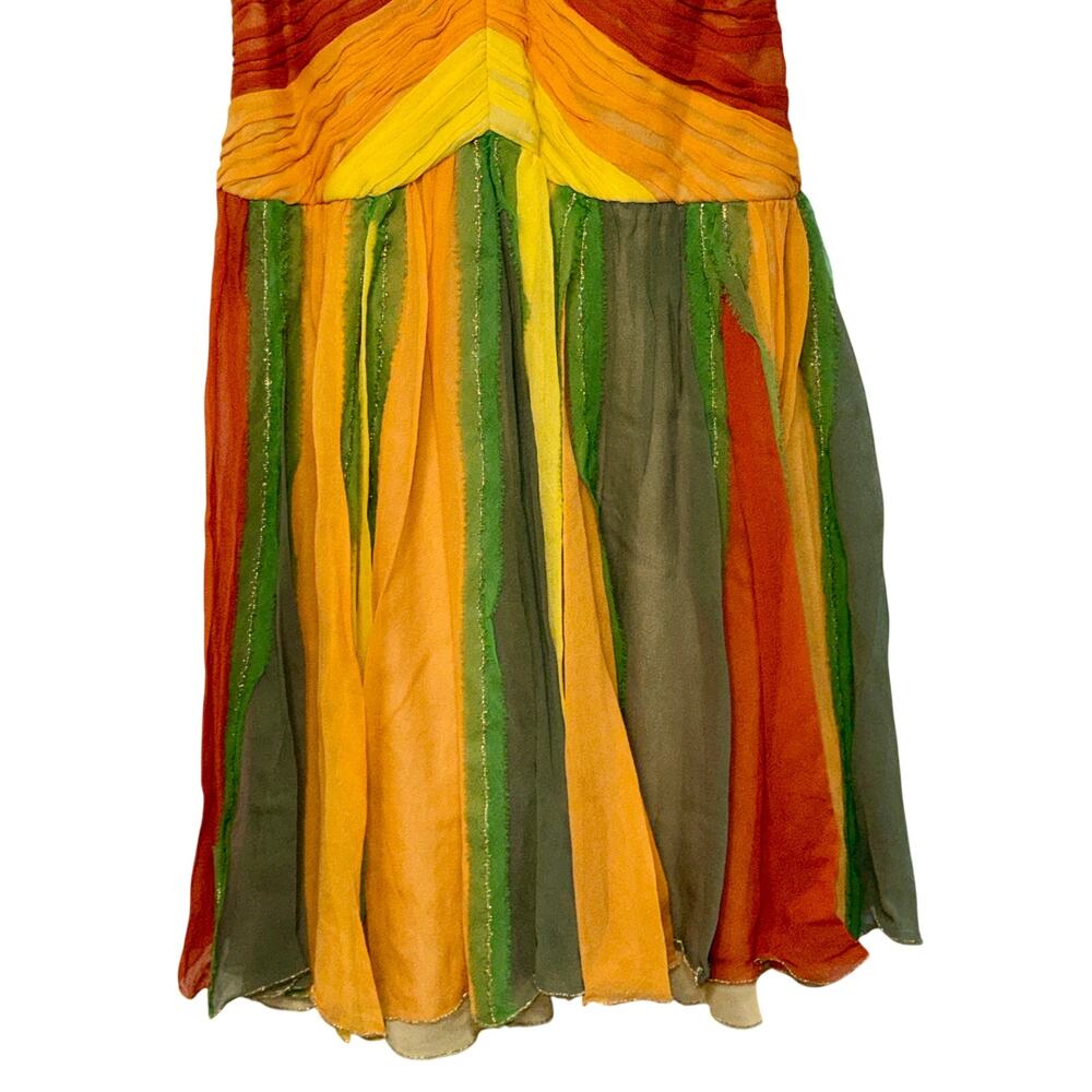 Beaded V-Neck Striped Midi Dress in Orange, Yellow & Green - Picture 4 of 15